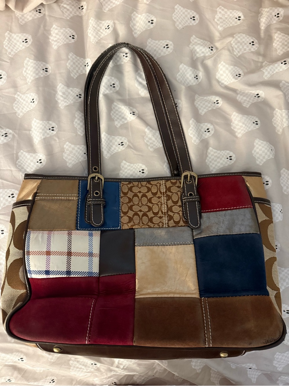 Vintage Y2K Coach Patchwork Suede and Leather Tote Bag - Multicolor